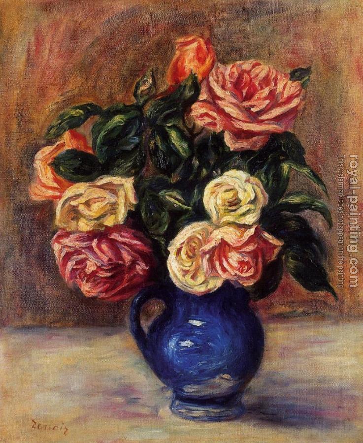 Pierre Auguste Renoir : Roses in a Blue Vase